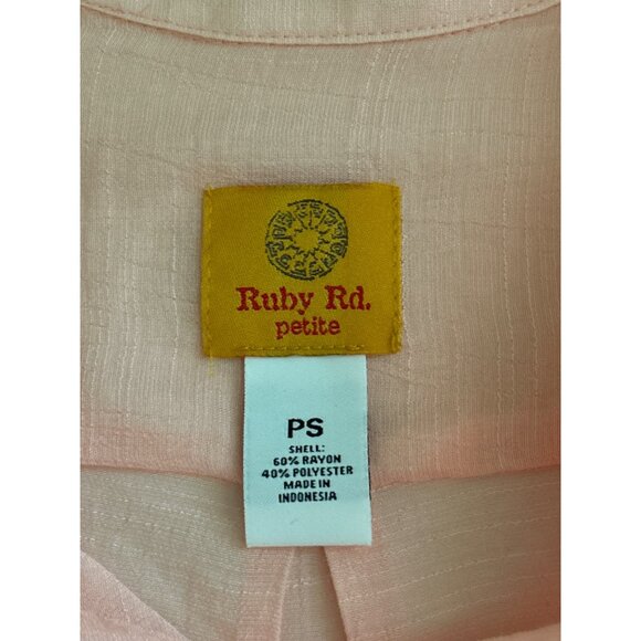 Ruby Rd. Petite Sheer Button-Down Front Tie Blouse - Pink , Size PS - Picture 4 of 7